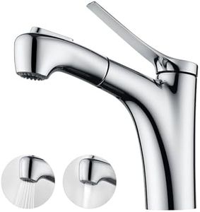 Decaura WELS Bathroom Basin Mixer Tap with Pull-Out Spray Head 2-Function Brass Basin Faucet (Chrome)