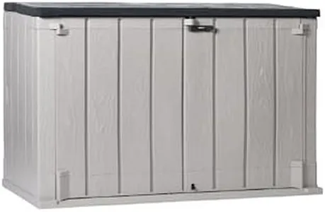 Toomax Stora Way All Weather Outdoor XL Horizontal Storage Shed Cabinet for Trash Can, Garden Tools, and Yard Equipment, Taupe Gray and Anthracite