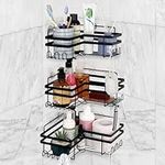 Belle Vous 3 Pack of Shower Corner Caddy Shelves with Hooks - Adhesive Bathroom Organiser Rack Set - No Drilling - Iron Wall Mounted Holders for Soap, Shampoo or Kitchen Storage