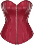 bslingerie® Womens Faux Leather Zipper Front Bustier Corset Top, Deep Red, Large