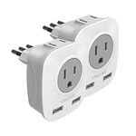 [2-Pack] Italy Travel Adapter, VINTAR Grounded Italy Plug Adapter with 2 USB and 2 American Outlets, 4 in 1 Power Adapter for Italy Uruguay Chile, Type L