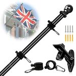 NQ 6FT (1.8M) Flag Pole for Garden with Flag Pole Holder, Stainless Steel Flag Pole Kit for House, Flag Pole for Outdoor, Wall Mounted Flag Pole (Black)