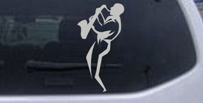 8in X 4.3in Silver - Jazz Man with Saxophone Music Car Window Wall Laptop Decal Sticker