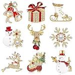 9 Pieces Christmas Pin Brooch for Women Rhinestone Crystal Xmas Element Pins Snowman Bells Christmas snowman Trees Jewelry Pins for Xmas Decorations (Cute Style)