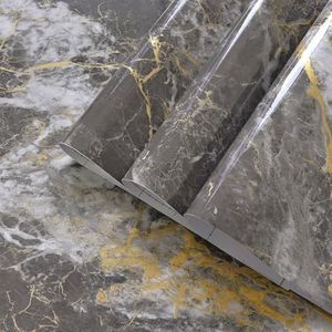 BAYYA 48"x354" Extra Wide Marble Contact Paper Dark Grey Marble Wallpaper Peel and Stick Countertops for Kitchen Counter Top Vinyl Wrap Gold Glossy Heat Resistant Waterproof Countertop Laminate Sheets
