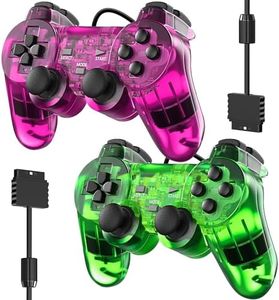 Degulan Wired Controller for PS-2 High Performance Double Shock Gamepad Joystick Remote Compatible with Play 2 (Clear Purple and Clear Grean)