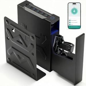 Biometric Gun Safe for Handgun, Auto Open Handgun Safe for Nightstand,Bedside Mounted Pistol Safety Box, Pistol Safe with Silent Mode, LED Light, Quick Access with Fingerprint+APP Control+Key+Passcode