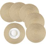 HEYOMART Place Mat, Round Woven Placemats Set of 6 Heat-resistant Non-slip Washable Braided Cotton Dinner Table Mats for Dining, Kitchen Table 38cm (Gold)