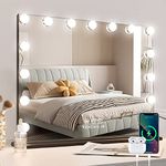 FENCHILIN Hollywood Vanity Mirror with Type-C and USB Output Port Lighted Cosmetic Mirror with Lights & 15 Bulbs 3 Lighting Modes Tabletop and Wall Mounted