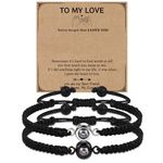 CheersLife Matching Bracelets For Couples Gifts For Boyfriend Girlfriend 100 Languages I Love You Couples Bracelets His And Hers Gifts for Couples Long Distance Valentines Gifts For Him 2 Pcs Black