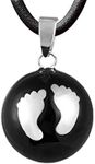 Kushies Angel Caller Necklace, Pregnancy Chime Pendant for Women, Black, Baby Feet