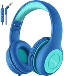 EarFun Kids Headphones Wired with Microphone, 85/94dB Volume Limit Headphones for Kids, Portable Wired Headphones with Shareport, Stereo Sound Foldable Headset for School/Tablet/iPad/Kindle Blue Green