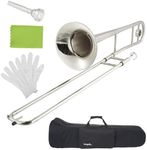 Festisoul Nickel-Plated Alto Trombone, Brass Bb Alto Trombone with Mouthpiece, Carrying Case, Cleaning Cloth & Gloves, Professional Student Trombone for Band & Orchestra