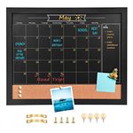 Umtiti Chalkboard Calendar and Bulletin Combo Board. Black Solid Wood Frame，Magnetic Chalkboard.Perfect for Office, Home School Message Board,BK-3442-CA