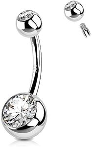 OUFER 14G Boule Piercing Nombril Argent 925 Anneau Belly Ring Ball CZ Belly Button Bar Piecing Navel Barbell Jewellery Femme Bijoux