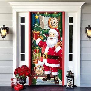 Decoración de Puerta por Navidad Fondo de Pancarta Colgante de Papá Noel, Pancarta de Navidad para la Decoración de la Puerta Delantera del Hogar -90 x 180 cm-