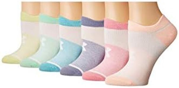 Under Armour Girls Essential No Show Socks (6 Pack) (Lipstick(1332984-691)/Green, X-Small((Shoe Size: Youth 8.5K-13.5K))