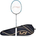 Li-Ning 3D Calibar X Combat Carbon Fiber Strung Badminton Racket with Full Racket Cover (Charcoal/Blue)| for Professional Players | 85 Grams |Maximum String Tension - 30lbs