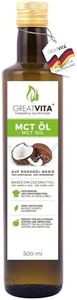 GreatVita MCT Öl auf Kokosölbasis - 500 ml | 70% Caprylsäure (C8) & 30% Caprinsäure (C10) Fettsäuren | 100% reines MCT Oil geschmacksneutral - Zuckerfrei, GVO-frei
