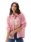 The Souled Store Solids: Pink Women and Girls Loose fit Full Sleeve Cotton and Linen Pink Color Women Boyfriend Shirts