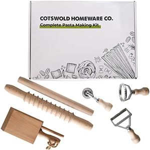 Complete 6 Pcs Pasta Making Tool Set Includes Two Ravioli Stamp Maker Cutter And Roller Wheel Set, Two Pasta Rolling Pins, Gnocchi Board By Cotswold Homeware Co