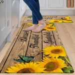 MAYHMYO Sunflower Kitchen Rug 2PCS,Cushioned Anti-Fatigue Wooden Vintage Farmhouse Kitchen Mat for Floor Non Skid Waterproof Comfort Kitchen Rugs Set for Sink,Laundry Room,Office,Desk