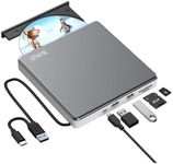 External CD DVD Drive, USB 3.0 & Type-C Portable CD/DVD +/-RW ROM Burner Rewriter with SD/TF & 2 USB Ports, Slim Optical DVD Player for Laptop Mac Macbook Pro Air PC Apple iMac Windows