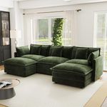 YICORPS 111.5” Modular Sectional Sofa Upholstered 3 Seater Chenille U-Shaped Convertible Cloud Couch with 2 Ottomans and Pillows for Living Room,Apartment,Home Theater(Green)