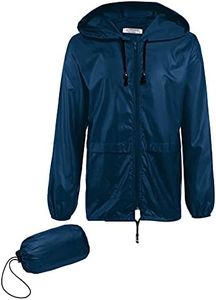 COOFANDY Men's Packable Rain Jacket Outdoor Waterproof Hooded Lightweight Classic Cycling Raincoat, Navy Blue, Medium