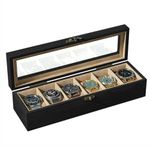 SRIWATANA Watch Box 6 Slot Watch Case, Watch Box Organizer for Men Women, Wood Display Case with Glass Lid, Weathered Black