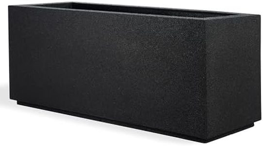 PolyStone Milan Modern Outdoor/Indoor Rectangular Trough Planter - 43" x 15" x 19" H - Lightweight Weather Resistant Stone-Look Resin Planter - Commercial & Residential - Black Granite