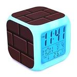 Super Bros Alarm for Kids - Mini LED Super Bros/Bricks Alarm Clock - 7 Colorful Change, Time,Temperature, Date Alarm Clock for Kids Bedroom Decor