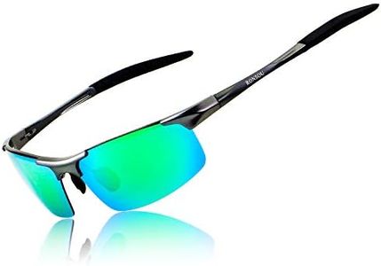 RONSOU Men Sport Al-Mg Polarized Sunglasses Unbreakable for Driving Cycling Fishing Golf gray frame/green lens