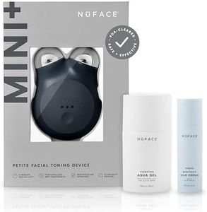 NuFACE MINI+ Microcurrent Facial Device Kit - FDA Cleared Face Sculpting & Skin Tightening Device to Contour, Lift & Tone + Microcurrent Gel Activator, Silk Crème & Applicator Brush - Midnight Black