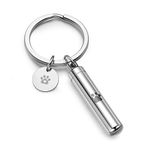 Cylinder Pet Ashes Keepsake Keyring Personalised Engraved Pawprint Dog Cat Tube Urn Keyrings Custom Cremation Ash Holder Urns Pendant Keychain Memorial Key Ring with Charm (Silver, Engraving)