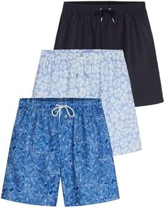 Real Essentials 3 Pack Mens Big Tall Swim Trunks Shorts Men Short Beach UPF Swimwear Swimming Swimsuit Bathing Suit Pool Mesh Lining 7 Inch Inseam Surf Verano