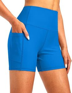 Soothfeel Women's High Waisted Swim Board Shorts 5 Inch UPF 50+ Tummy Control Bathing Suit Bottoms for Women with Pockets Vivid Blue