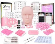 Eyelash Extension Kit, Missicee New Upgrade 328 Piece Set Lash Extension Kit with Mannequin Head 0.3s Fast Dry Glue USB Eyelash Fan Dryer Tweezers Cleaner and Pink Extension Supplies for Beginners