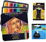 Prismacolor Quality Art Set - Premier Colored Pencils 48 Pack, Premier Pencil Sharpener 1 Pack and Latex-Free Scholar Eraser 1 Pack