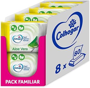 Colhogar Aloe 8x80 - Papel Higiénico Húmedo Desechable con Extracto de Aloe Vera - Sin Alcohol - Dermatológicamente Testado - Paquete con 640 Toallitas Húmedas y Desechables por WC