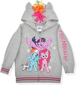 Hasbro Girl's My Little Pony Friendship Full Zipper Hoodie with Ears, Grey, Size 4