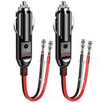 PChero 2pcs 12V Fused Cigarette Lighter Male Plug with Leads & LED Light, 16AWG Car Replacement Cigarette Lighter Plug Power Supply Adapter Extension Cable with 10A Fuse