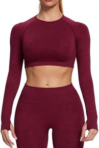 Aoxjox Long Sleeve Crop Tops for Women New Workout Seamless Cropped T Shirt Top (New Sangria Red, X-Large)