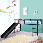 Maxmass Kids Single Loft Bed, Children Mid Sleeper Bunk Bed with Slide, Ladder and Guardrails, Metal Bed Frame for Teens, Girls or Boys (Black)