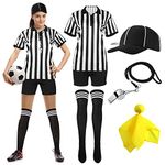 Women Referee Costume Black and White Stripe Ref Shirt Jersey Shorts Referee Hat for Carnival Party Halloween Cosplay Party