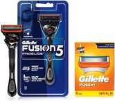 Gillette Proglide Men's Grooming Razor with Flexball Technology - Adapts to Facial Contours (1 pc) & Fusion Shaving Blades- Pack of 6 (Cartridges)