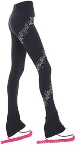 Ice Figure Skating Pants Girls Practice Over Boots Pants Thin Fleece Tights Trousers Rhinestones Child Skate Leggings, Black, Small