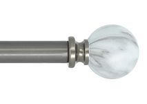 MERIVILLE 1-Inch Diameter Single Window Treatment Curtain Rod, White Marble Ball Finial, 48-inch to 84-inch Adjustable, Gunmetal