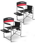 KingCamp Set of 2 Oversized Directors Camping Chairs for Adults, Up to 180 kg Heavy Duty Folding Directors Chair, Portable Outdoor Camping Chair with Side Table & Pockets, Padded Armrests, Red