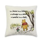 Poaemki You're Braver Than You Believe- Decorative Linen Cushion Cover, Winnie The Pooh and Piglet 18x18 Inch Pillow Square Couch Cover Inspirational Gift for Daughter, Son, Kids, Beige (PM020)